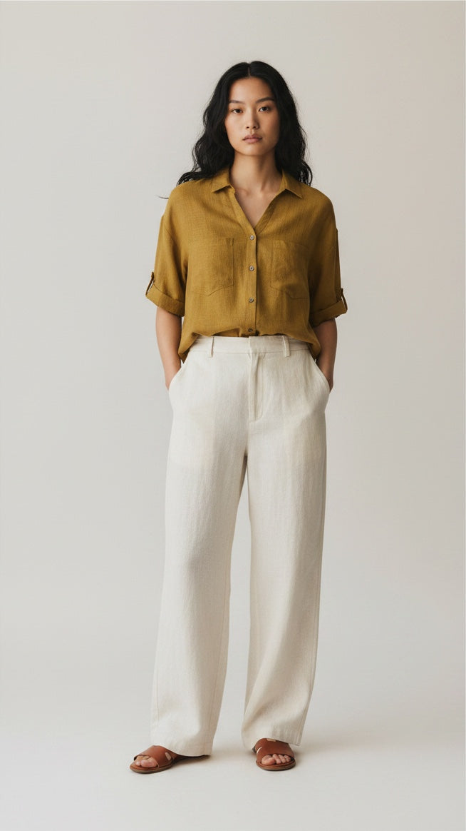 Relaxed Linen Blend Shirt - Khaki