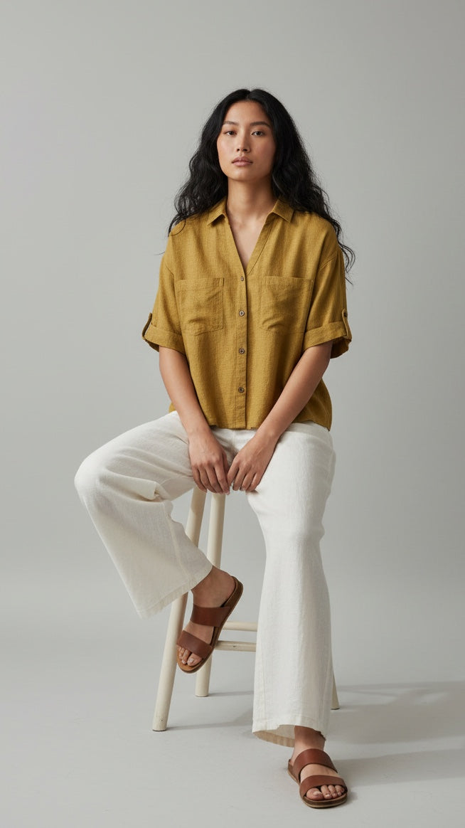 Relaxed Linen Blend Shirt - Khaki