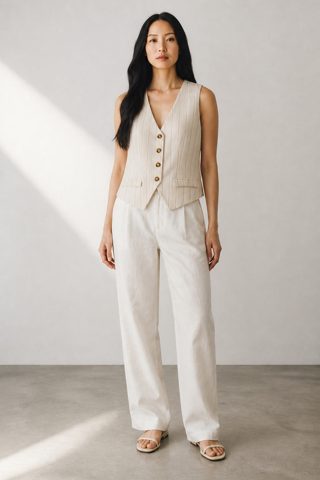 Pinstripe Cotton Waistcoat Jacket - White