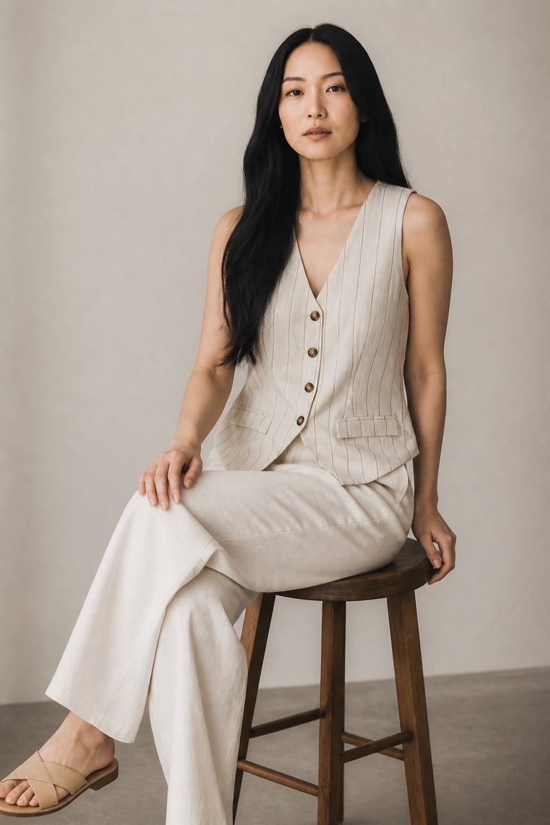 Pinstripe Cotton Waistcoat Jacket - White