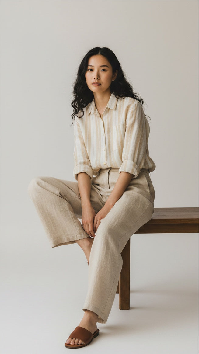 Striped Cotton-Linen Shirt - Beige