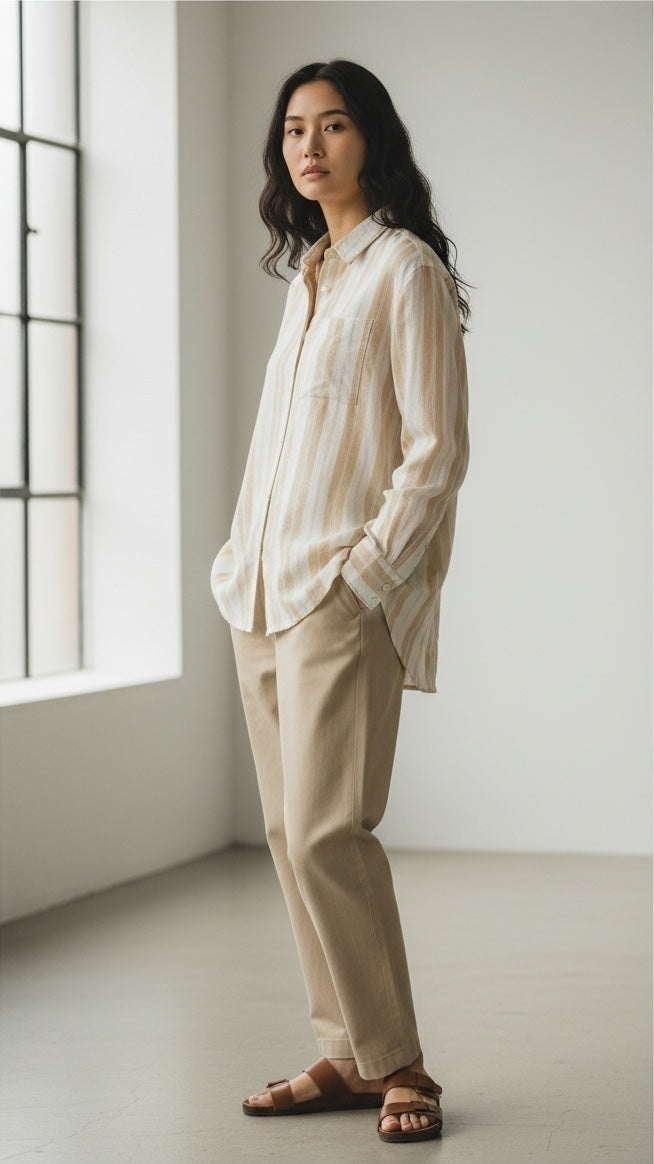 Striped Cotton-Linen Shirt - Beige