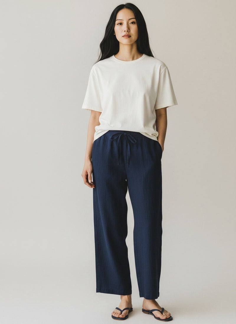 Tailored Cotton-Linen Pants - Navy