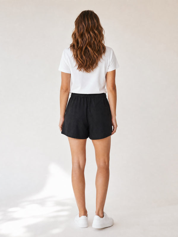 Tailored Cotton-Linen Shorts - Black