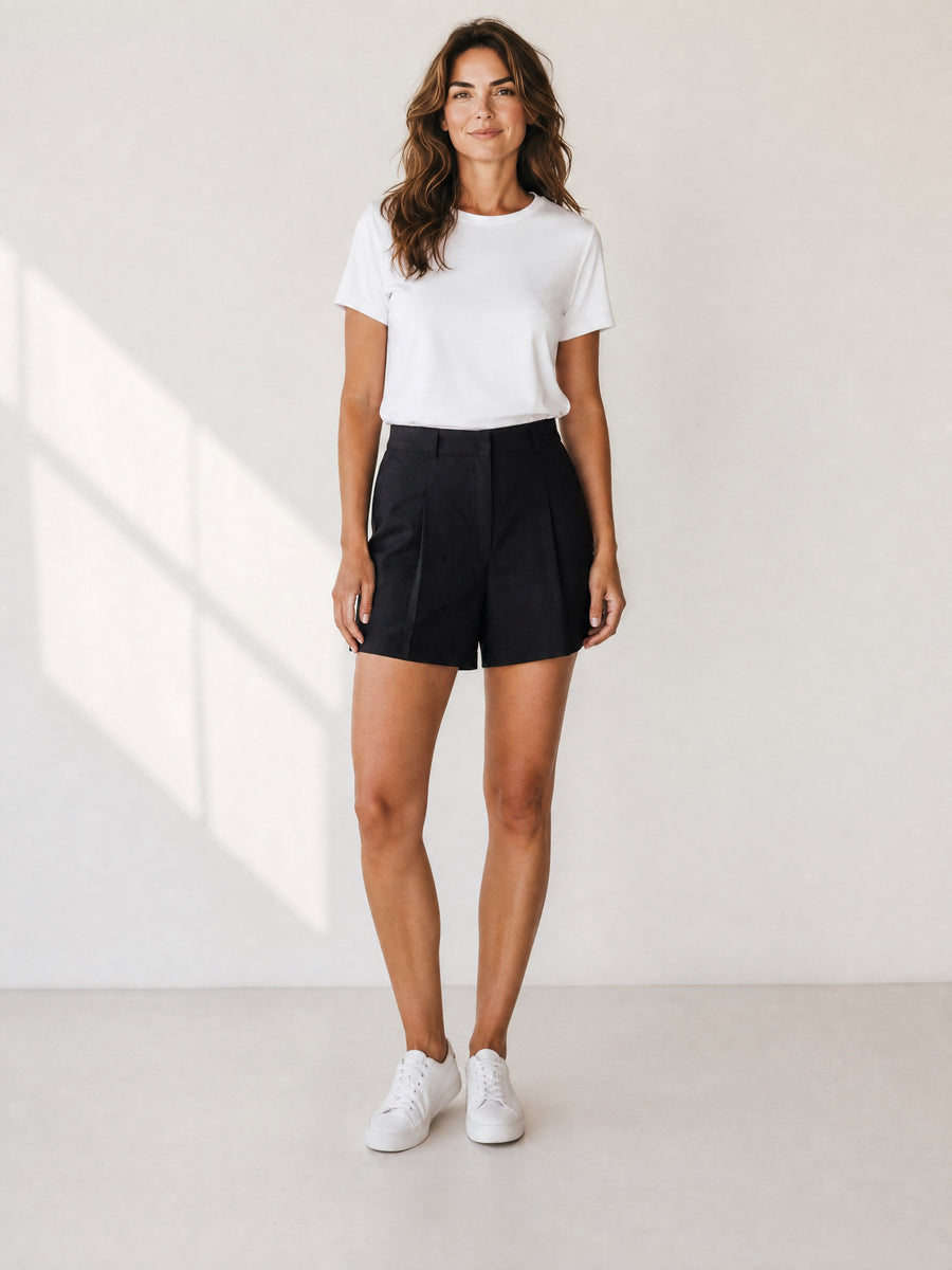 Tailored Cotton-Linen Shorts - Black