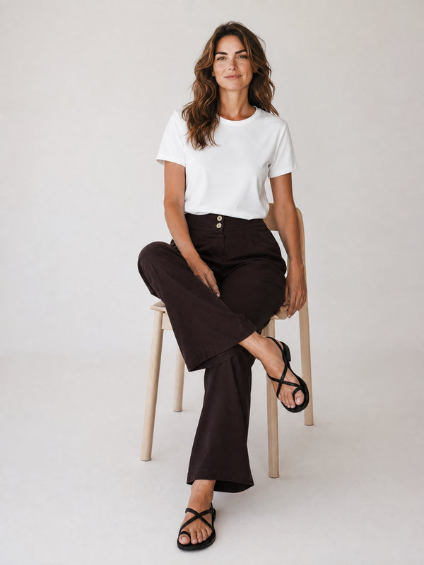 Wide-Leg Viscose Pants - Brown
