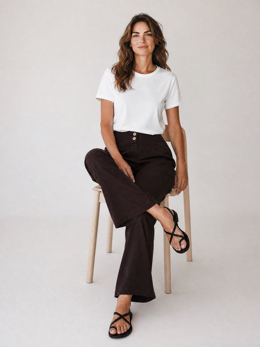 Wide-Leg Viscose Pants - Brown