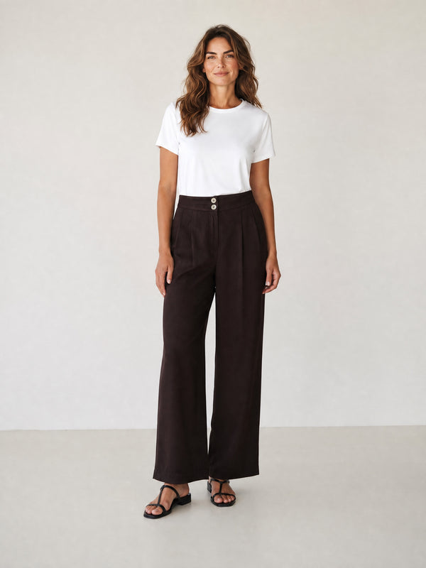 Wide-Leg Viscose Pants - Brown