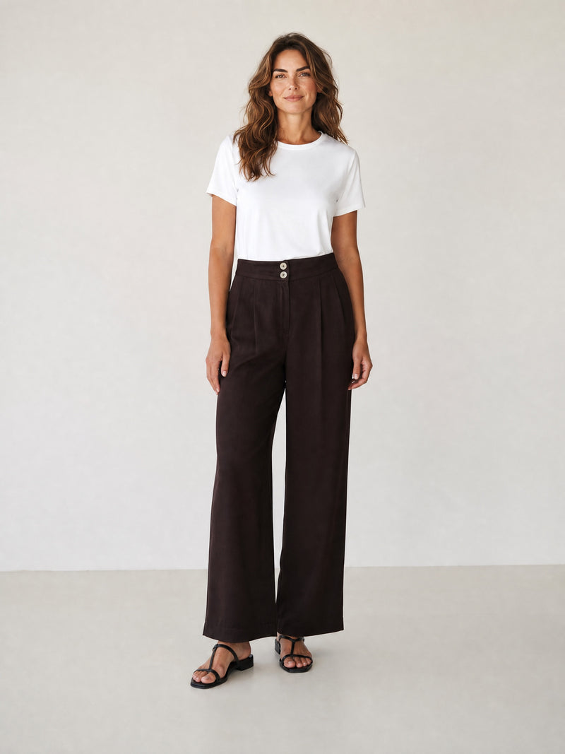 Wide-Leg Viscose Pants - Brown