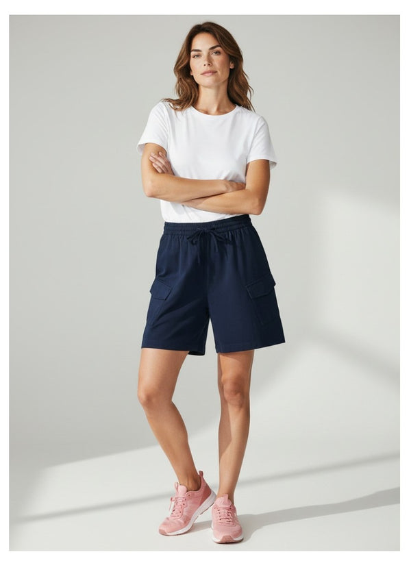 Relaxed Cotton-Linen Cargo Shorts - Navy