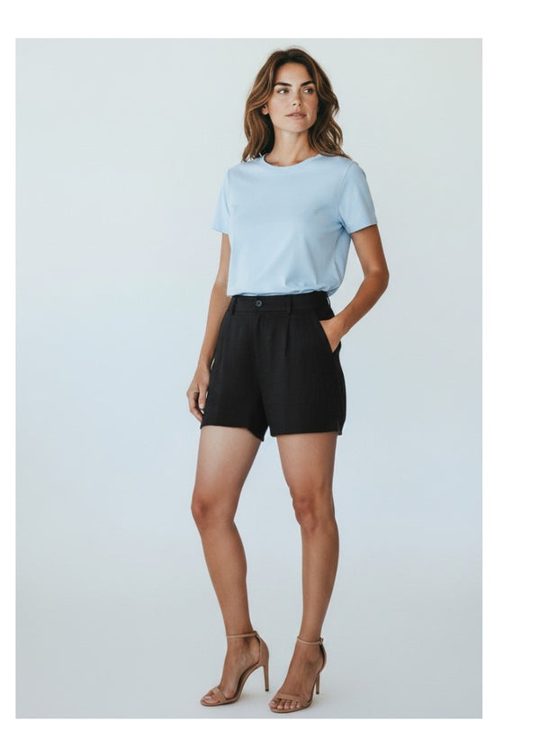 Tailored Linen Blend Shorts - Black
