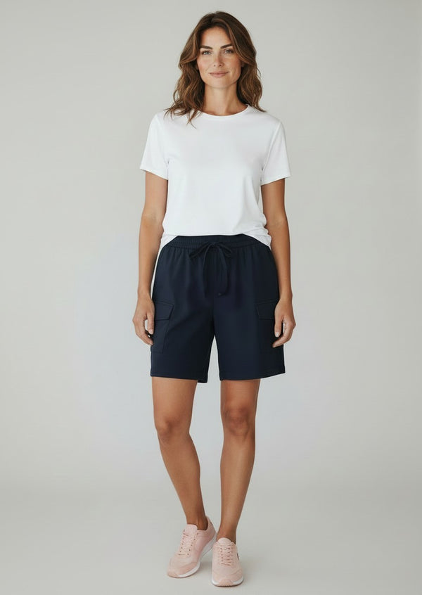 Relaxed Cotton-Linen Cargo Shorts - Navy