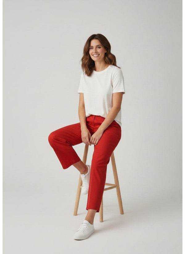 Tailored Linen Blend Pants - Red
