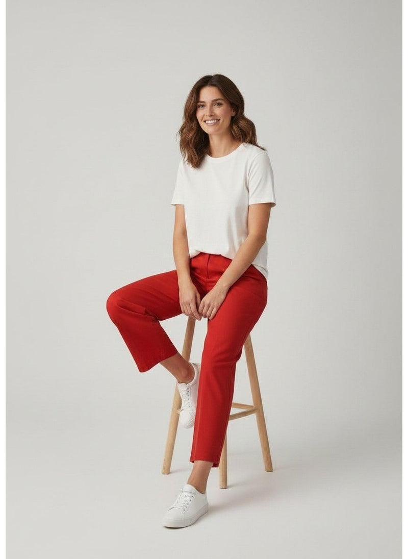 Tailored Linen Blend Pants - Red