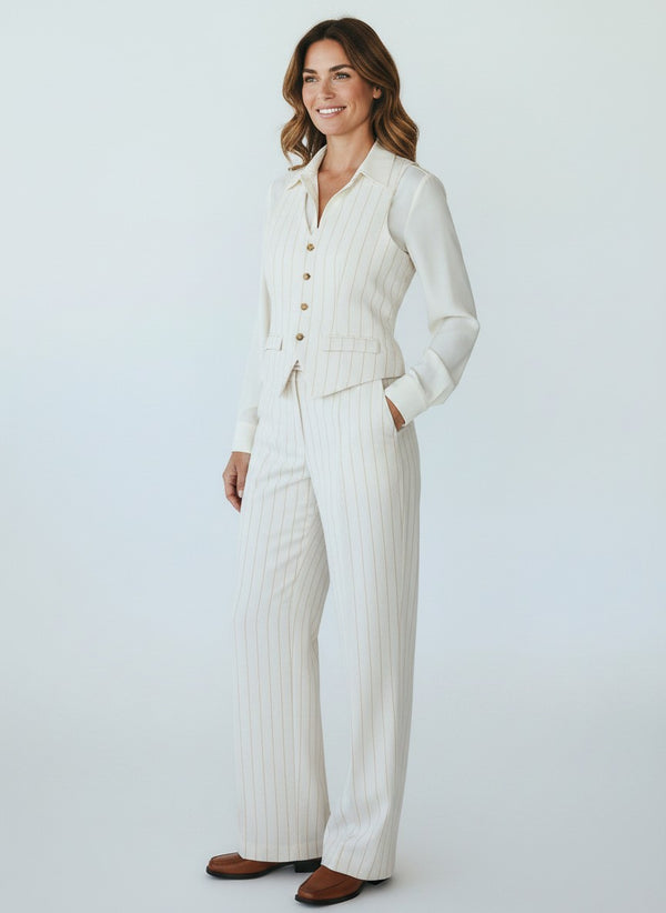 White Cotton Co-rd Set with Stripes
