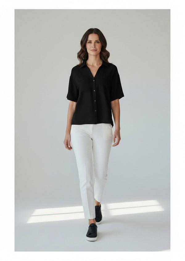 Relaxed Linen Blend Shirt - Black
