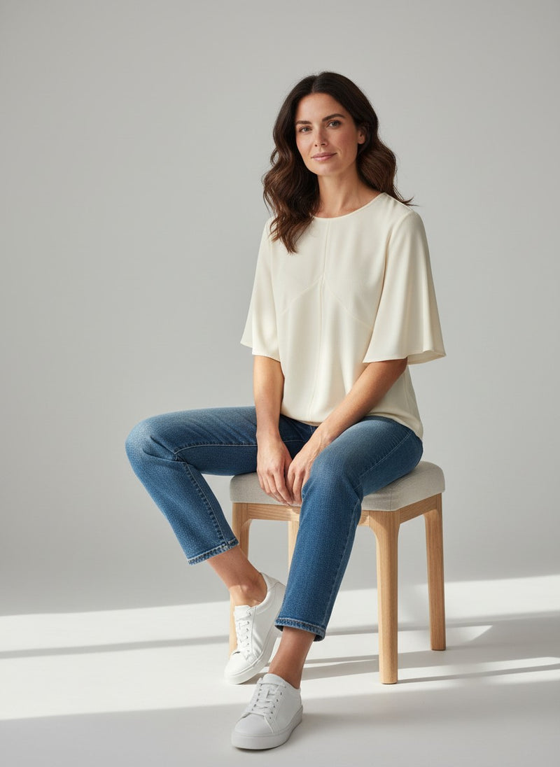 Flutter Sleeve Viscose Blouse - Off-White