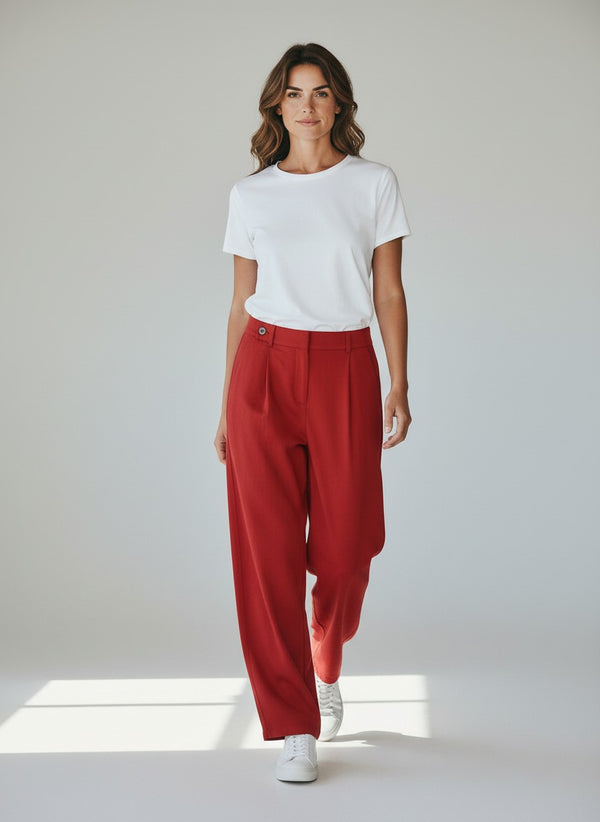 Tailored Linen Blend Pants - Red
