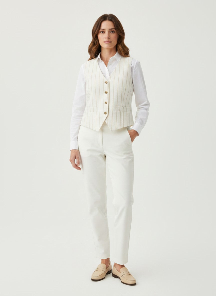 Pinstripe Cotton Waistcoat Jacket - White
