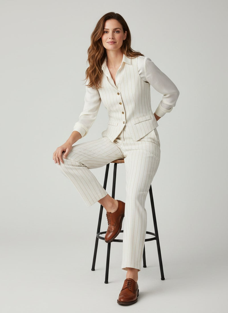 White Cotton Co-rd Set with Stripes