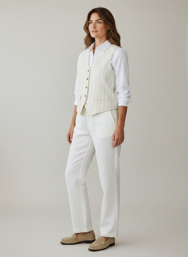 Pinstripe Cotton Waistcoat Jacket - White