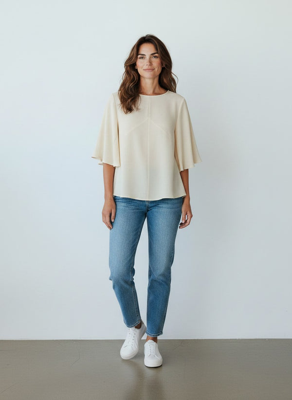 Flutter Sleeve Viscose Blouse - Off-White