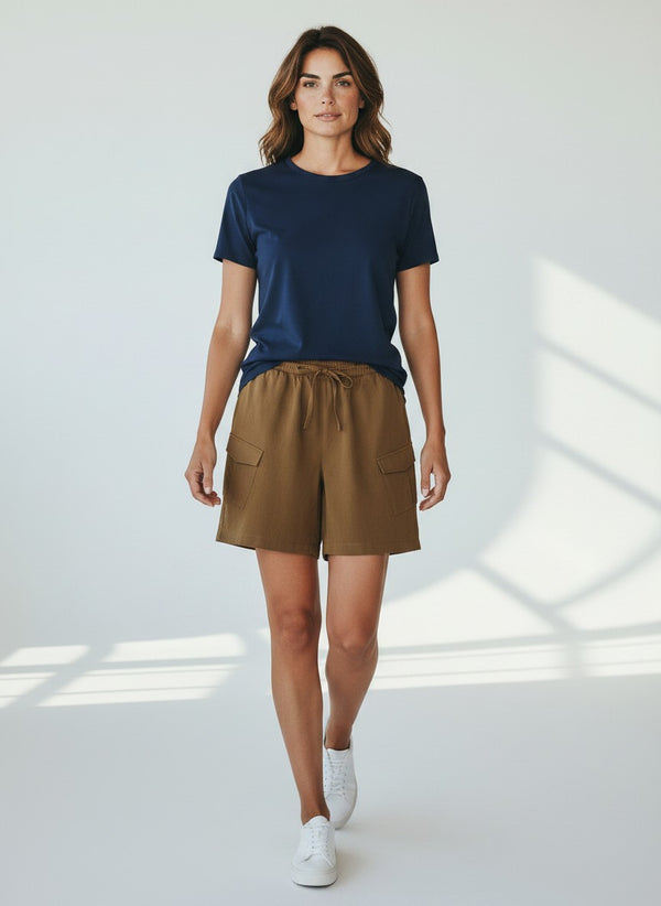 Relaxed Cotton-Linen Cargo Shorts - Sand