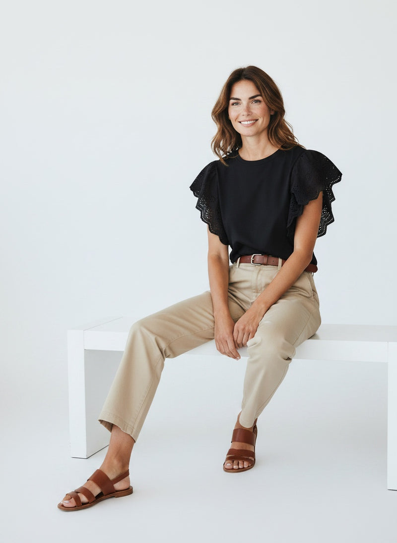 Embroidered Cotton Black Top