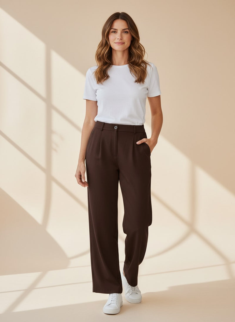 Relaxed Linen Blend Pants - Brown