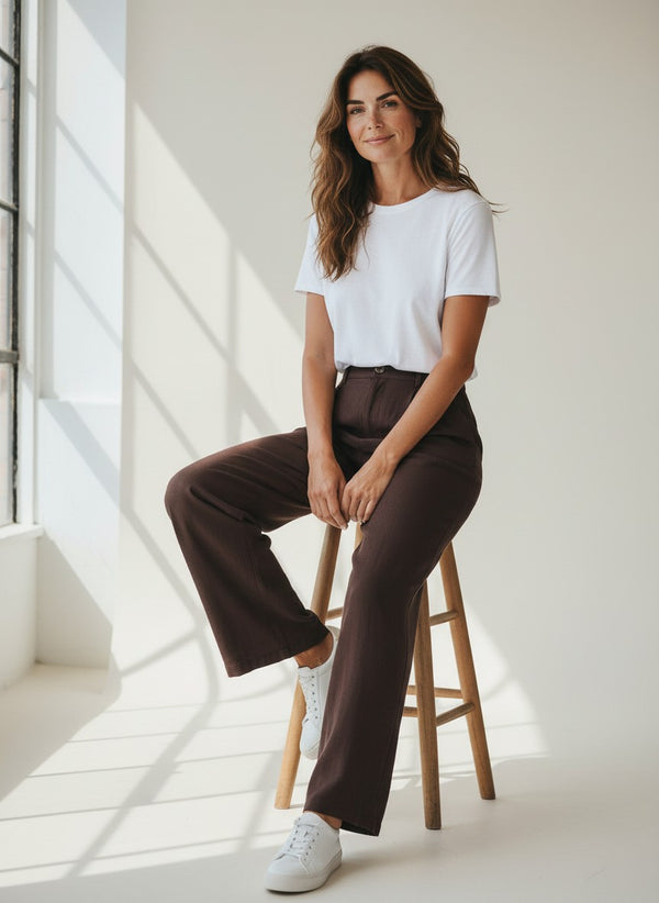 Relaxed Linen Blend Pants - Brown